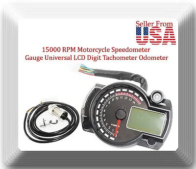 15000 RMP Motorcycle Speedometer Gauge Universal LCD Digit Tachometer Odometer • $33.99