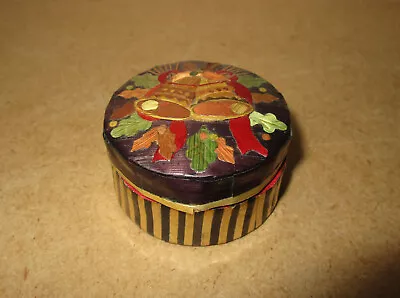 Antique Very Nice Small Straw Marquetry Box Christmas Bell Decor. • $25.97