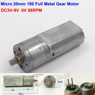 20MM DC 3V-9V 5V 6V 98RPM Mini 180 Full Metal Gearbox Gear Motor DIY Robot Car • $3.25