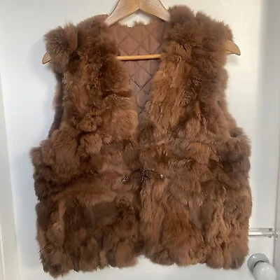 Genuine Red Brown Rabbit Fur Gilet Vest Waistcoat - Medium - Great Condition • £30