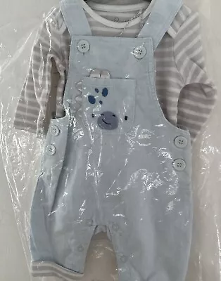 Mothercare Newborn ~ 7.5 Lbs~ Blue Cord Dinosaur Dungarees & Striped Bodysuit • $21.47