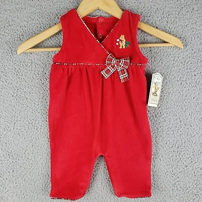 Disney Classic Pooh Baby Size 3 Months Red Velour Baby’s Christmas Outfit • $9.99