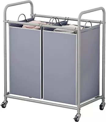 Laundry Sorter Basket 2 Bag Laundry Hamper Cart With Rolling Lockable Wheels And • $44.99