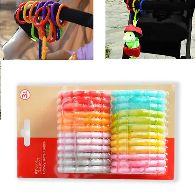 24Pcs Rainbow Teether Ring Links Baby Kids Infant Stroller Plastic Play Toys - • £8.69