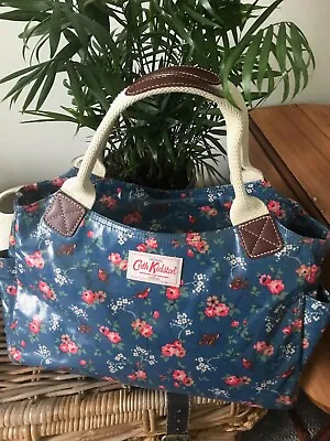 Cath Kidston Day Bag Handbag Grab Everyday Blue Floral Birds Oilcloth PVC Coated • £30