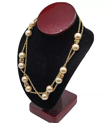 36  Necklace J. CREW Long Strand Rhinestones Faux Pearls Jewelry Beauty • $49.99