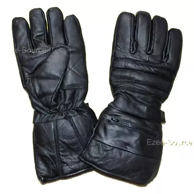 NEW REAL LEATHER WINTER DRIVING BIKING GLOVES GAUNLET CUFF W/ RAIN COVERS - K1F • $21.99