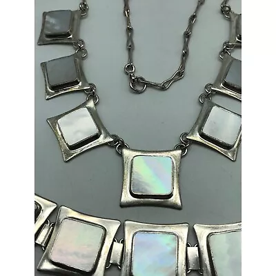 Vintage Sterling Silver Mother Of Pearl Square Cubist Necklace And Bracelet Set • $349