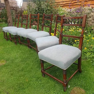 £280 • Buy Set Of 6 Antique Victorian Mahogany Upholstered Dining Chairs Light Blue