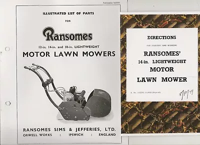 Ransomes C1947 Lightweight Vintage Mower Manual & Parts List Copies • $10