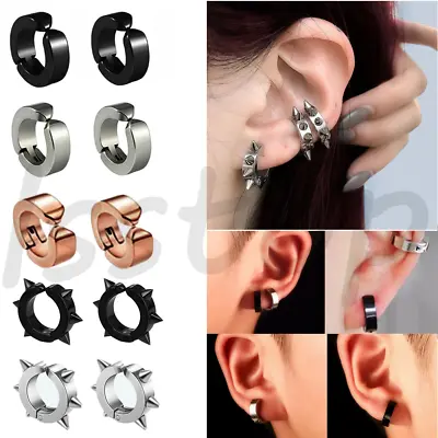 Non-Piercing Fake Ear Stud Cuff Hoop Earrings Stainless Steel Men Women • $3.85