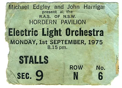 ELO Electric Light Orchestra 1977 Hordern Pavilion Sydney Concert Ticket Stub • $120