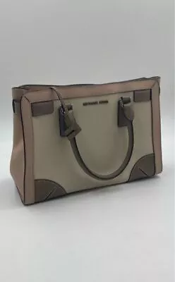 Michael Kors Womens Gray Brown Leather Double Handles Satchel Handbag • $9.99