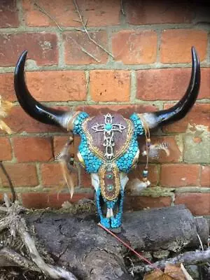 Native American Style Bison Skull Large Horns Ornament Wall Plaque Cow Bull • £99.95