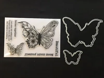 £6.50 • Buy Thirsty Brush Clear Stamp & Die Set, Never Doubt Yourself Floral Butterflies Etc