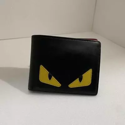 Fendi Wallet Bifold Black Red Leather Monster Bug's Eye Unisex Made In Italy • $237