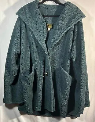 Maralyce Ferree Women's Teal Fleece Coat Size Large Oversized Sherpa Like Jacket • $41.39