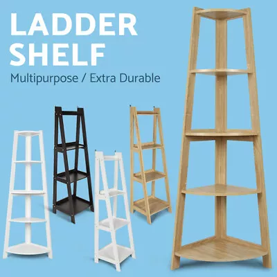$90.99 • Buy Display Bookshelf 4/5 Tier Ladder Corner Shelf Book Rack Bookcase Wood 