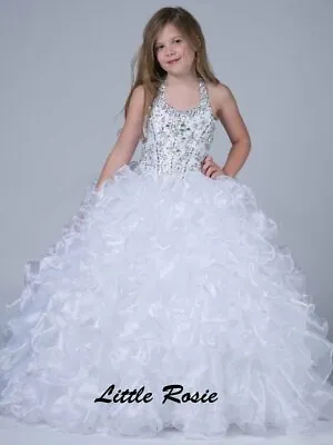 NEW* Little Rosie Girls Glitz Long National Pageant Dress Dress LR2040 White 14 • $337.50