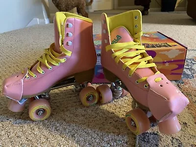 Impala Quad Roller Women's Skates Size 8 Pink And Yellow With Bumper Guards • $35