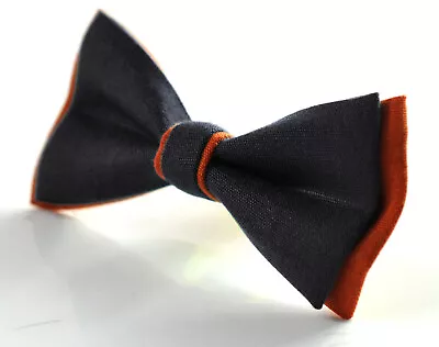 Black And Burnt Orange Linen Bow Tie For Men  / Boy Kids / Baby Toddler • £7.44