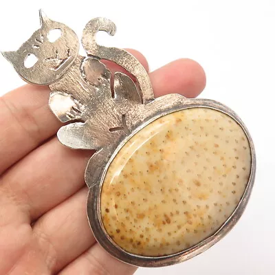 $159.95 • Buy 925 Sterling Silver Vintage Real Fossil Cat / Kitten & Turtle Pendant