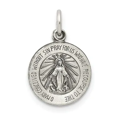 Sterling Silver Antiqued Miraculous Mary Round Medal Pendant 0.67  • $15.34