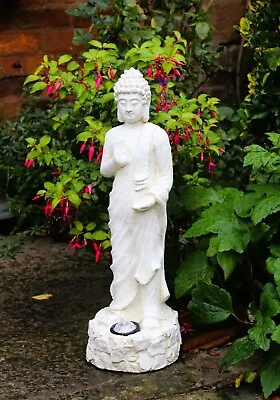Garden Ornaments Solar Buddha Standing Stone Effect Outdoor Indoor Statue Zen • £20.95