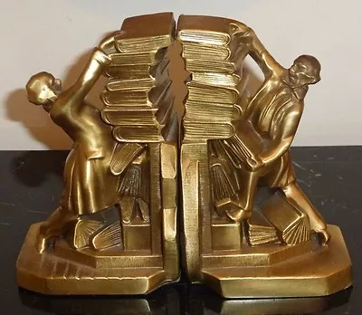 Vintage K&o Co Bronze Struggling Librarian Bookends Bookkeeper Stacking Figurine • $60