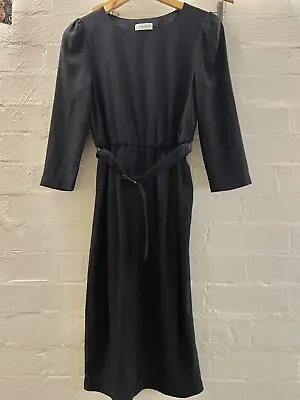 $170 • Buy Scanlan Theodore Navy Silk Belted Dress 8