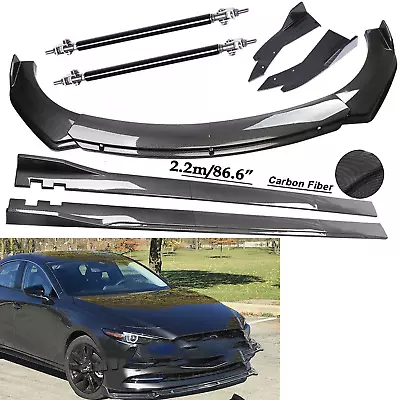 For Mazda Speed 3 6 RX Carbon Fiber Front Bumper Lip Spoiler 86.6  Side Skirt • $149.99