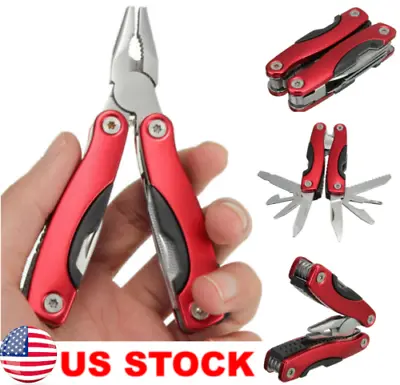 Outdoor Survival Stainless Steel Multi Tool Plier 9 In 1 Portable Compact Red • $6.99