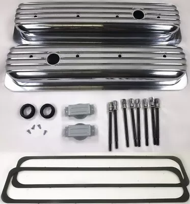 Small Block Chevy Short Style Finned Aluminum Valve Covers Retro Vortec TBI 350 • $88.68