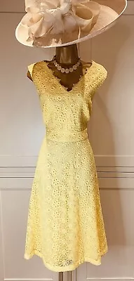 Damsel In A Dress UK 14 Yellow Lace Overlay Fit & Flare Midi Occasion Dress • £59