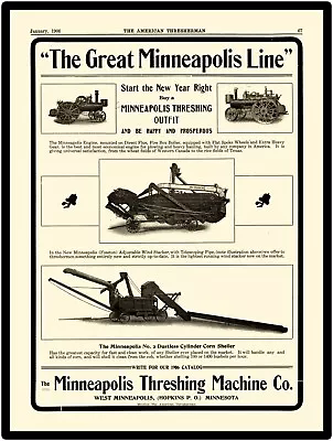 1906 Minneapolis Moline New Metal Sign: Direct Flue Firebox Boiler Steam Engine • $19.88