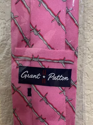 Grant Patton Pink Barbed Wire Military Navy  Silk Necktie • $25.20