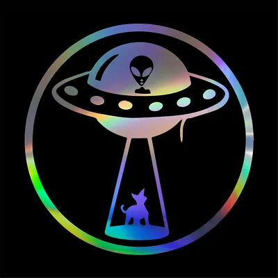 2pcs UFO Space Alien Cat Vinyl Decal Motorcycle Window Laptop Car Door Stickers • £4.26