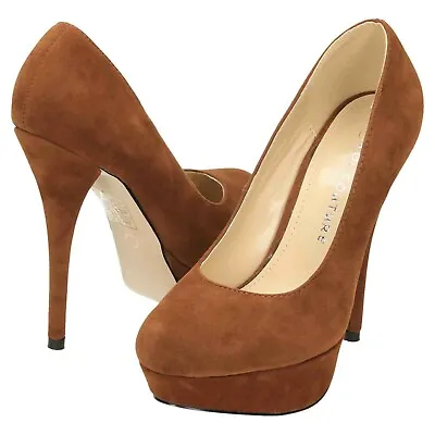 High Heel Platform Brown Faux Suede Court Shoes Size Uk 6 / 39 G.1 ( A185 ) • £4.99