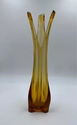 Viking Yellow Glass Amber 3 Finger Swung Home Decorative Table Vase • $18.50