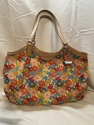 COACH Peyton Large Floral Tan Leather & Canvas Tote Shoulder Bag 28931 • $59.99