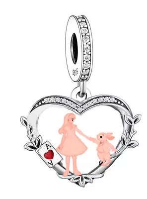 Sterling Silver 925 🌸 Girl & Rabbit Tea Party Heart Charm Gift • £15.99