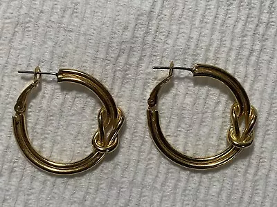 Pierced Hoop Square Knot Earrings Gold Tone Mid Century Retro Modernist 1.25  • $7.99