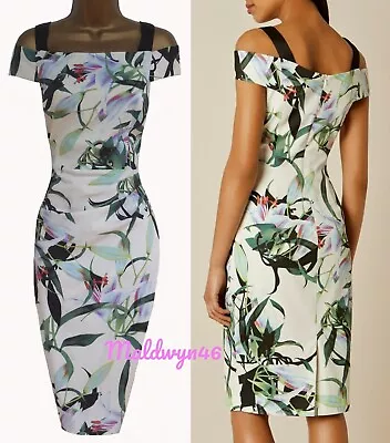 Karen Millen ✩ Stunning Floral Lily Print Cold Off Shoulder Pencil Dress ✩ Uk 10 • £79.99