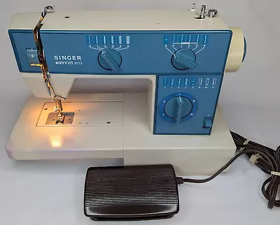 Singer Merritt 3013 Sewing Machine Blue White W/ Pedal  Has SMOKE SMELL - Works • $39.99