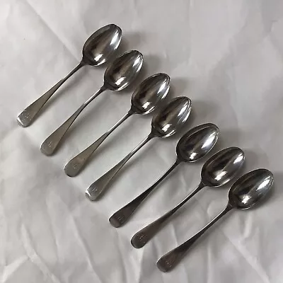 Seven 1896 Solid Silver Old English Teaspoons By John Round & Son. 131.06g • £135