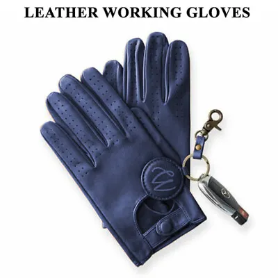 Mens Classic Driving Gloves Soft Genuine Real Lambskin Leather Dark Brown Black • $12.42