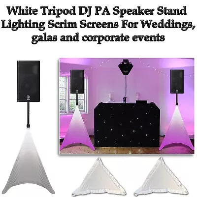 Pair Of White Tripod DJ PA Speaker Stand Lighting Scrim Screens For Weddings Etc • £18