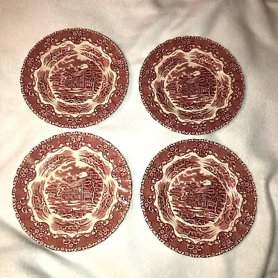 Vintage Myott Meakin Staffordshire England Red Transfer Wear Plates Set Of 4 • $22.99