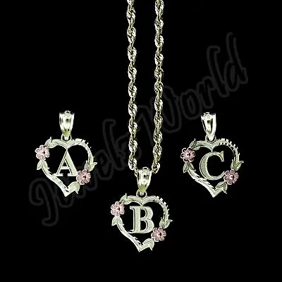 10K Solid Yellow Gold Heart Initial Letter Charm Pendant A-Z Alphabet Rope Chain • $169.99