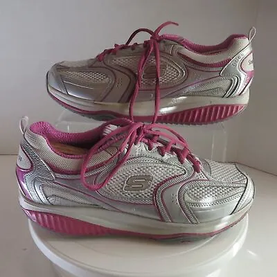 Skechers Shape Ups Rocker Toning Shoes Womens Size 8.5 Pink Silver Sneakers MINT • $39.95